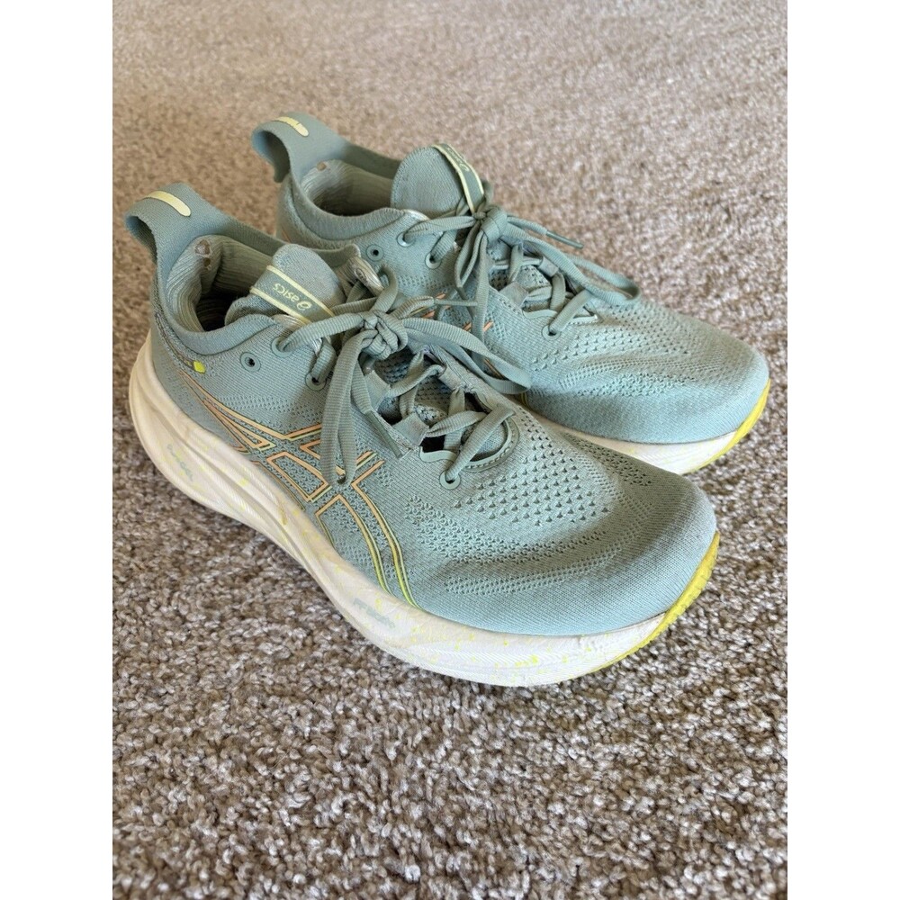 ASICS Low Top Lace-Up Running Sneaker Mesh Upper Rubber Sole Green Women US 8